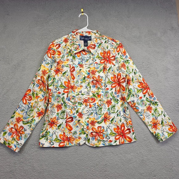 Susan Graver Style Jacket Womens S White Floral Colorful Embellished Stretch NEW - Picture 2 of 16